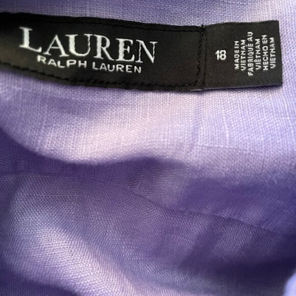 Lauren Ralph Lauren 100%  Linen Tie Waist Shirtdress Midi Lavender Plus Size 18 - Picture 7 of 9